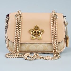 Coach Cassidy Signature Coated Canvas, snake print and Tan Shoulder Bag